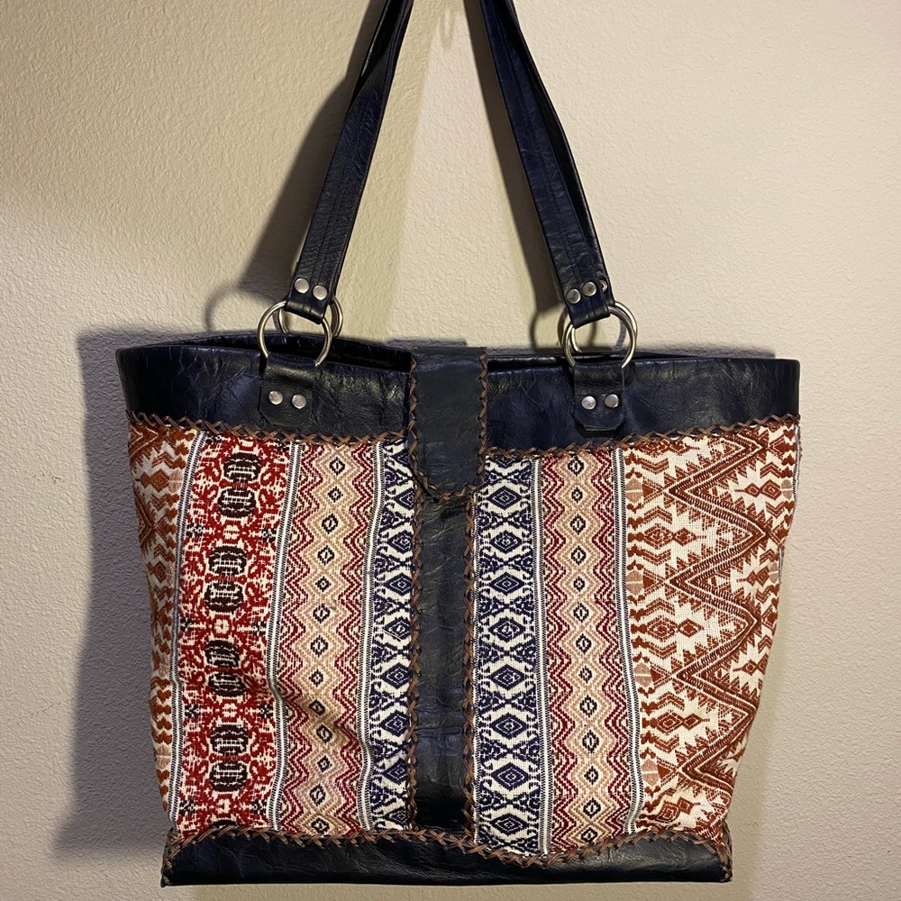 Blue leather handmade purse